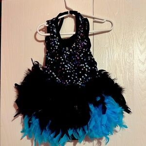 Weissman Sequin and Feather Kids Costume with Hairpiece - Black and Blue